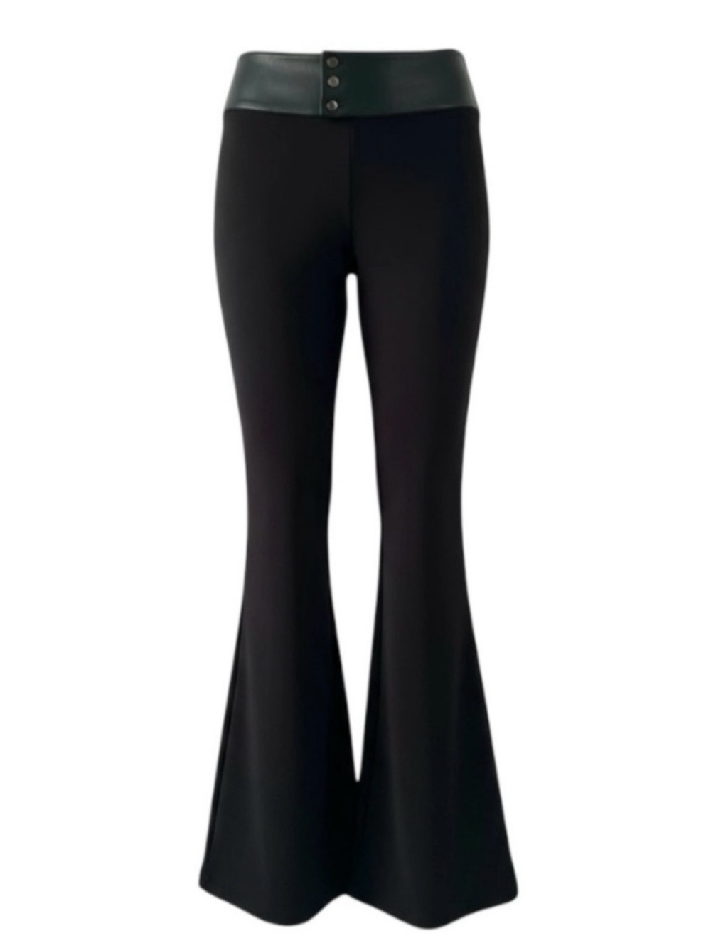 Bebe Black High Waisted Flare Pants with Faux Leather Trim Size Medium